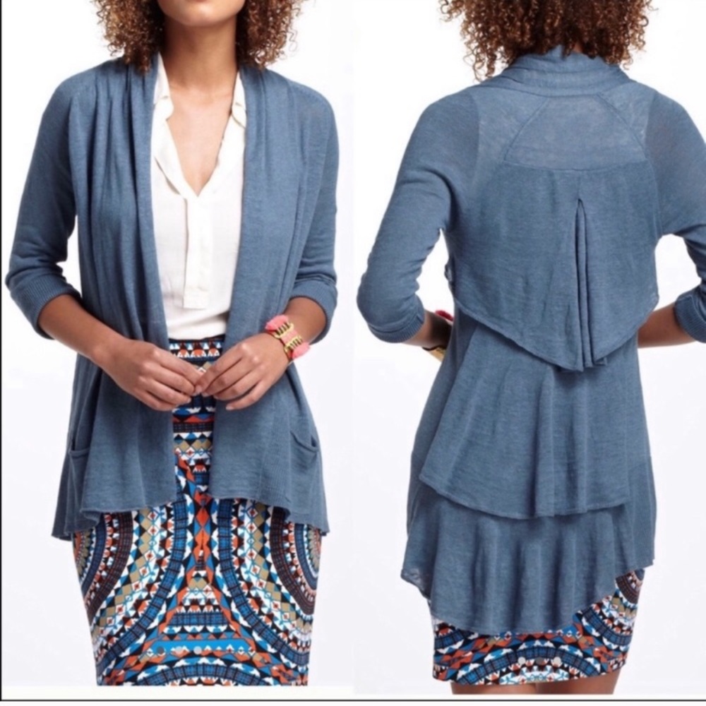 Anthropologie Tiered Ruffle Open Cardigan Sweater